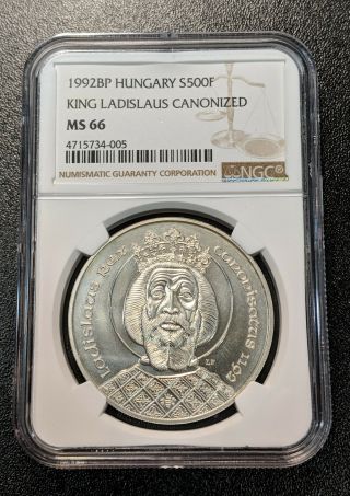 1992 Ms66 Hungary Silver 500 Forint Ngc Km 687 King Ladislaus Only 10k Minted
