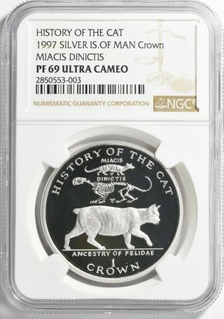 Isle Of Man 1997 Crown History Of The Cat Miacis Dinictis Ngc Proof - 69 Uc