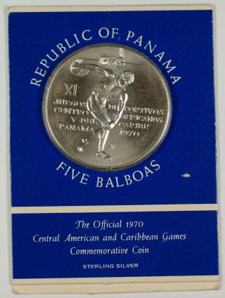 1970 Republic Of Panama 5 Balboa.  925 Silver Coin For 1970 Pan - Caribbean Games