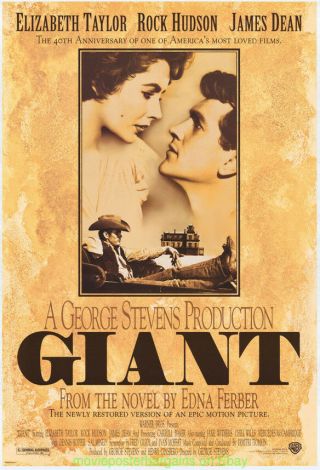 Giant Movie Poster Ds R1996 Elizabeth Taylor - James Dean - Rock Hudson