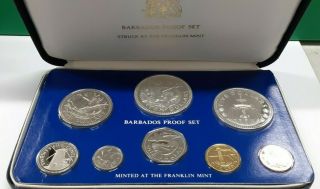 1976 Barbados 8 Coin Proof Set $5 $10 Silver - W/ Box & From Franklin