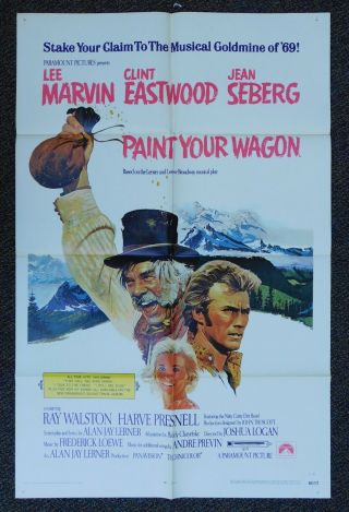 Vintage 1969 Paint Your Wagon Clint Eastwood Movie Poster 27x41 Folder
