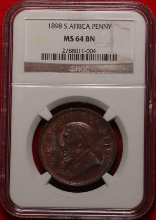 1898 South Africa One Penny Foreign Coin Ngc Graded Ms 64 Bn