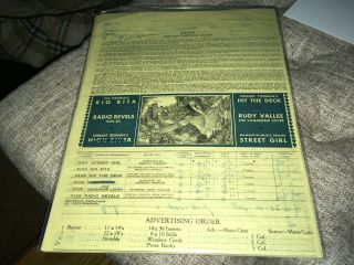 1930 Rko Pictures Movie House Contract Enosburg Falls Vt