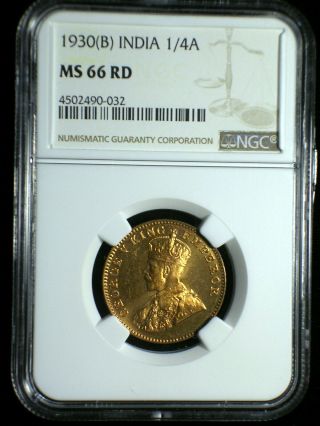 British India 1930 B 1/4 Anna Ngc Ms - 66 Full Red Investment Quality