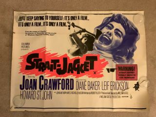Vintage Strait - Jacket Poster - Joan Crawford 1964 - 30 " X 40 "
