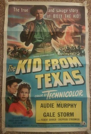 Rare Vintage 1949 Universal The Kid From Texas Sheet Movie Poster 49/590 Western