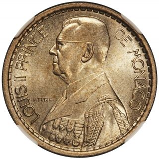 1946 Monaco 10 Francs Coin - Ngc Ms 65 - Km 123 - Top Pop