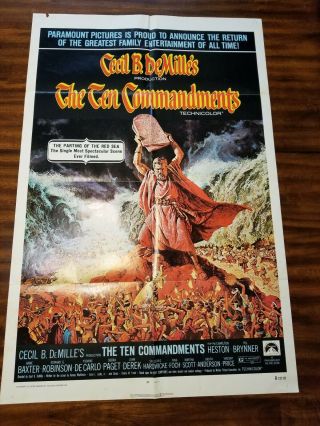 The Ten Commandments Vintage Movie Poster 1 Sheet 1972 Reprint,  R72/113
