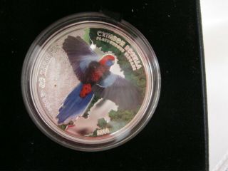 2014 Cook Islands World of Parrots Crimson Rosella 3 - D Sterling Proof $5 Coin 2