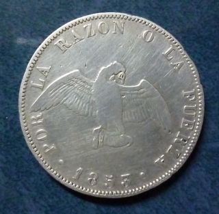 Chile Silver Coin 50 Centavos,  Km128,  Vf,  1853