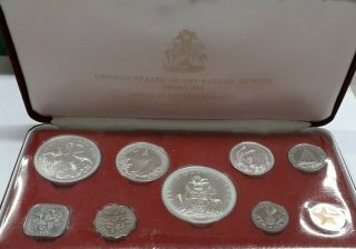 1972 Bahamas 9 Pc Proof Set W/4 Silver Coins From Franklin