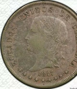 Pcgs Top Pop 1877 Xf45 Colombia - 50 Centavos - Silver Coin - Bogota