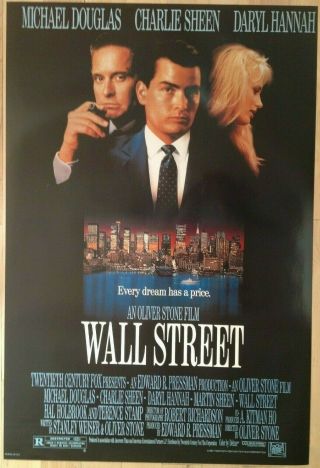 Wall Street Movie Poster 1 Sheet 27 X 40 1987 Douglas Sheen Stone