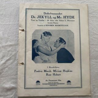 Dr.  Jekyll And Mr.  Hyde Fredric March,  Miriam Hopkins 1931 Danish Movie Program