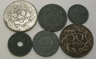 Poland 1,  5,  10,  20,  50 Groszy 1923/1939 - 6 Coins.  - 3344