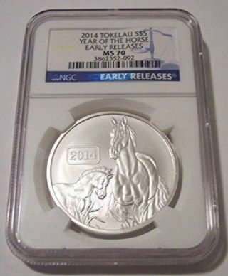 Tokelau 2014 5 Dollars 1 Ounce Silver Year Of The Horse Ms70 Ngc Early Releases