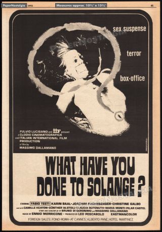What Have You Done To Solange?_orig.  1972 Trade Ad Promo / Poster_fabio Testi
