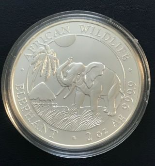2017 2 Oz Somalia Silver Elephant Coin - African Wildlife - Bu -.  In Capsule