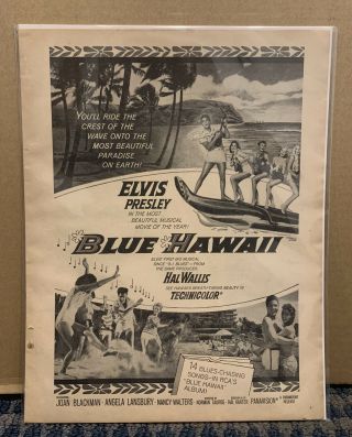 1961 Blue Hawaii Movie Print Ad Elvis Presley,  Angela Lansbury Approx 8 X 12 P2