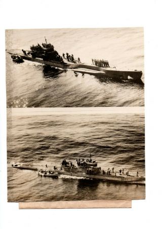 Wwii German Submarine Surrenders To An Us War Ship 1945 Vtg Orig Press Photo Y32
