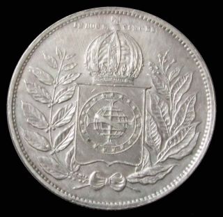 1852 Silver Brazil 2000 Reis Coin About Uncirculated Please Read