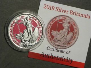 Great Britain 2019 2 Pds Britannia - Red Fields 1 Oz Silver Bu - Mtg=1000 W/cert