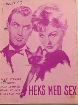 Bell Book And Candle James Stewart Kim Novak Vintage 1958 Danish Movie Program