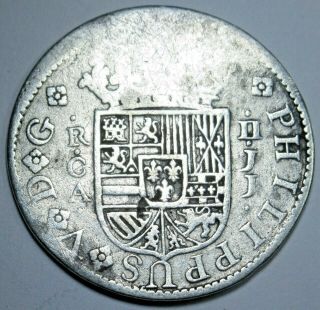 1725 Spanish Silver 2 Reales Antique 1700s Colonial Two Bit Pirate Treasure Coin