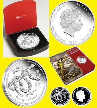 Australia 50 сent 2013 Year Of The Snake Lunar 1/2 Oz Silver Proof Box