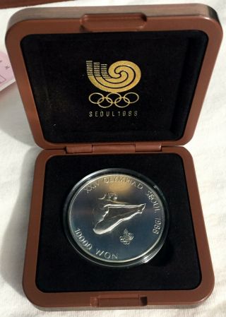 1988 Seoul Olympics 10000 Won South Korean Proof Coin,  Diving - RARE,  Case & 2