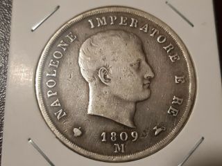 Italy Kingdom Of Napoleon Silver 5 Lire 1809 M