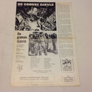 The Green Berets John Wayne David Janssen Hutton 1968 Danish Movie Press Release