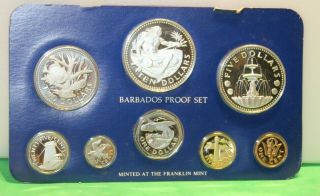 1976 Barbados 8 Coin Proof Set $5 $10 Silver - W/ Box & From Franklin