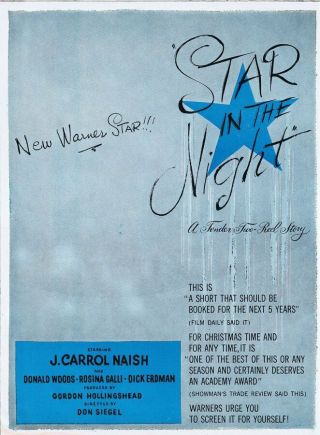 Star In The Night 1945 Vintage 9x12 Industry Ad J Carrol Naish
