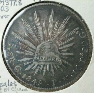 1842 Go Mexico 8 Reales Silver Libertad