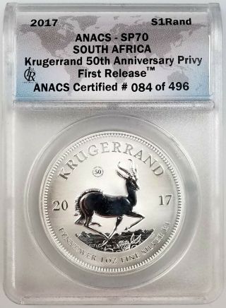 2017 1 Oz.  South Africa Silver Krugerrand Anacs Sp70 First Release W/pouch &