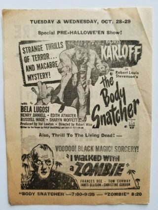 The Body Snatcher 1945 Movie Flyer Sci - Fi Horror Karloff Zombie