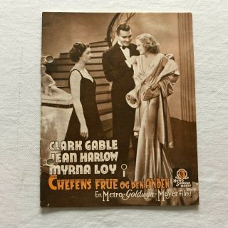 Wife Vs.  Secretary Clark Gable,  Jean Harlow,  Myrna Loy 1936 Danish Movie Program