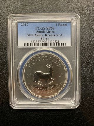 2017 Silver Krugerrand 1 Ounce Coin Ms69 Pcgs Cert.  999 Fine 50th Anniversary