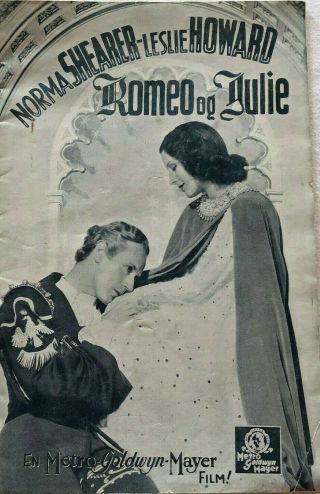 Romeo And Juliet Norma Shearer Leslie Howard 1936 Vtg Old Danish Movie Program