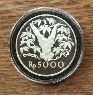 G674 Indonesia 1974 5000 Rupiah Silver Proof Coin - Orangutan Conservation Coin