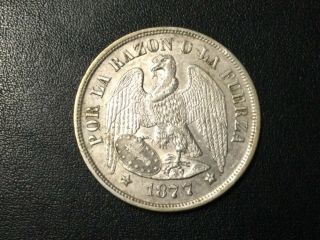 1877 Chile One Peso Silver “crown Size” Coin