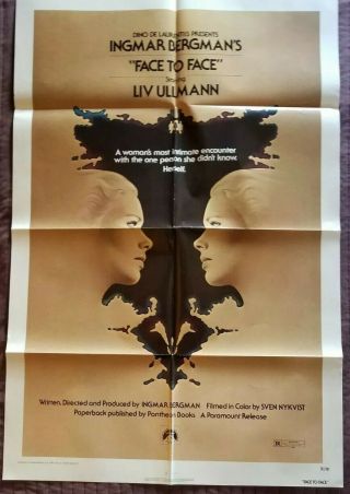 Vintage 1975 Face To Face Movie Poster 1 Sheet Liv Ullmann And Ingmar Bergman
