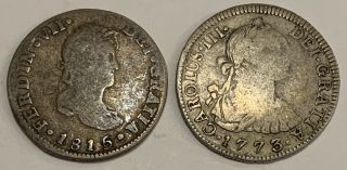 1773 2 Reales J R Carolus Iii & 1815 2 Reales J J Ferdin Vii Silver Coins
