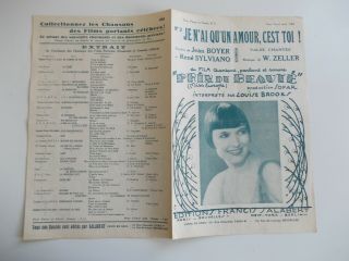 Louise Brooks Prix De Beaute French Sheet Music 1930