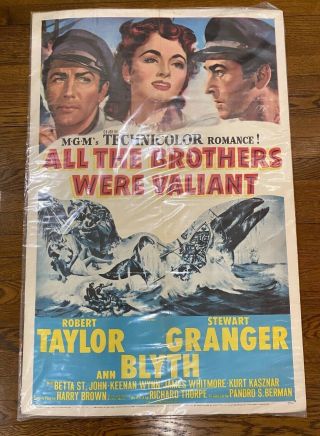 1953 All Brothers Were Valiant Movie Poster Robert Taylor One Sheet Aa N179 Pa