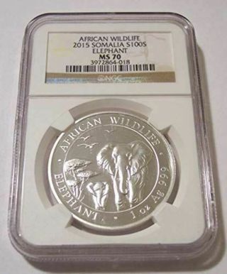 Somalia 2015 1 Ounce Silver 100 Shillings Elephant Ms70 Ngc