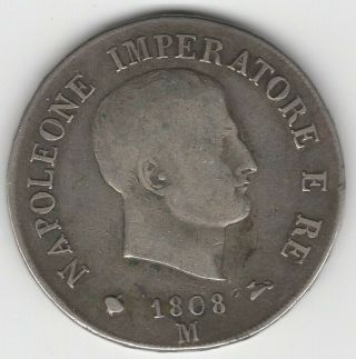 1809 Kingdom Of Napoleon Italy Silver 5 Lire