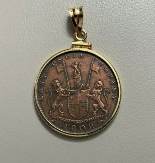 1808 Admiral Gardner Shipwreck,  East India Company,  Copper Coin,  14k Bezel
